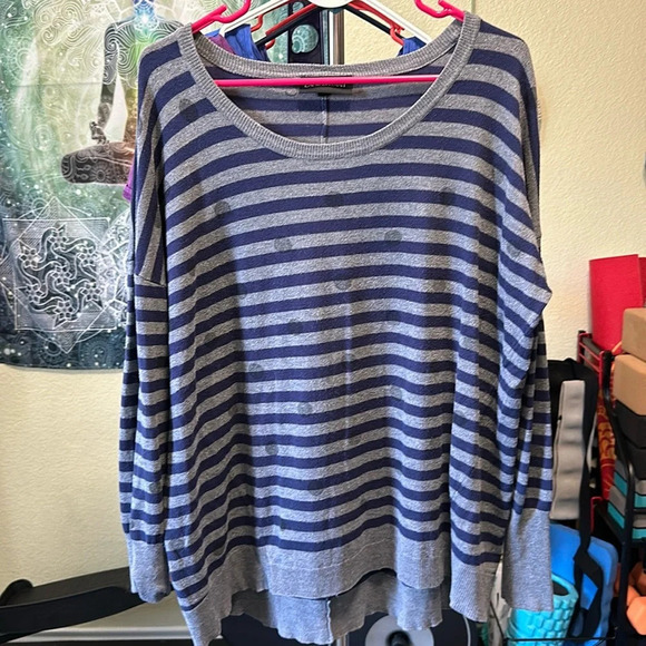 Lane Bryant Gray & Blue Striped L/S sweater with polka dots 14/16 - Picture 1 of 3